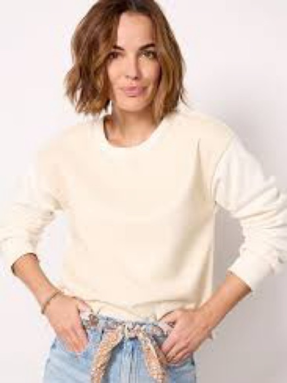 Evereve Women's Faux Leather Kimberly Scoopneck Pullover Sweater - Ivory